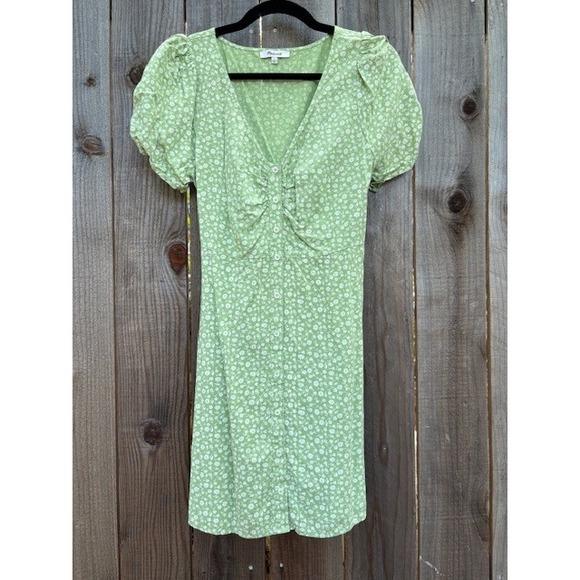 Madewell Dresses & Skirts - Madewell Womens Green Floral Puff Sleeve Button Front Mini Dress